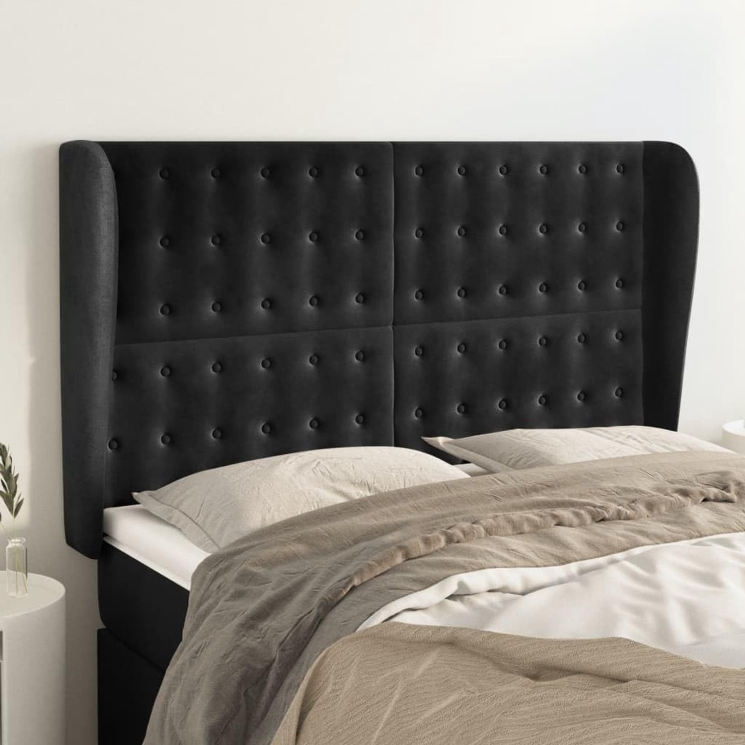 Hoofdsteun hoofdsteun oor zwart 147 x 23 x 118/128 cm in hoogte verstelbaar en houten bedpoten voor comfortabele rugsteun tijdens het lezen.