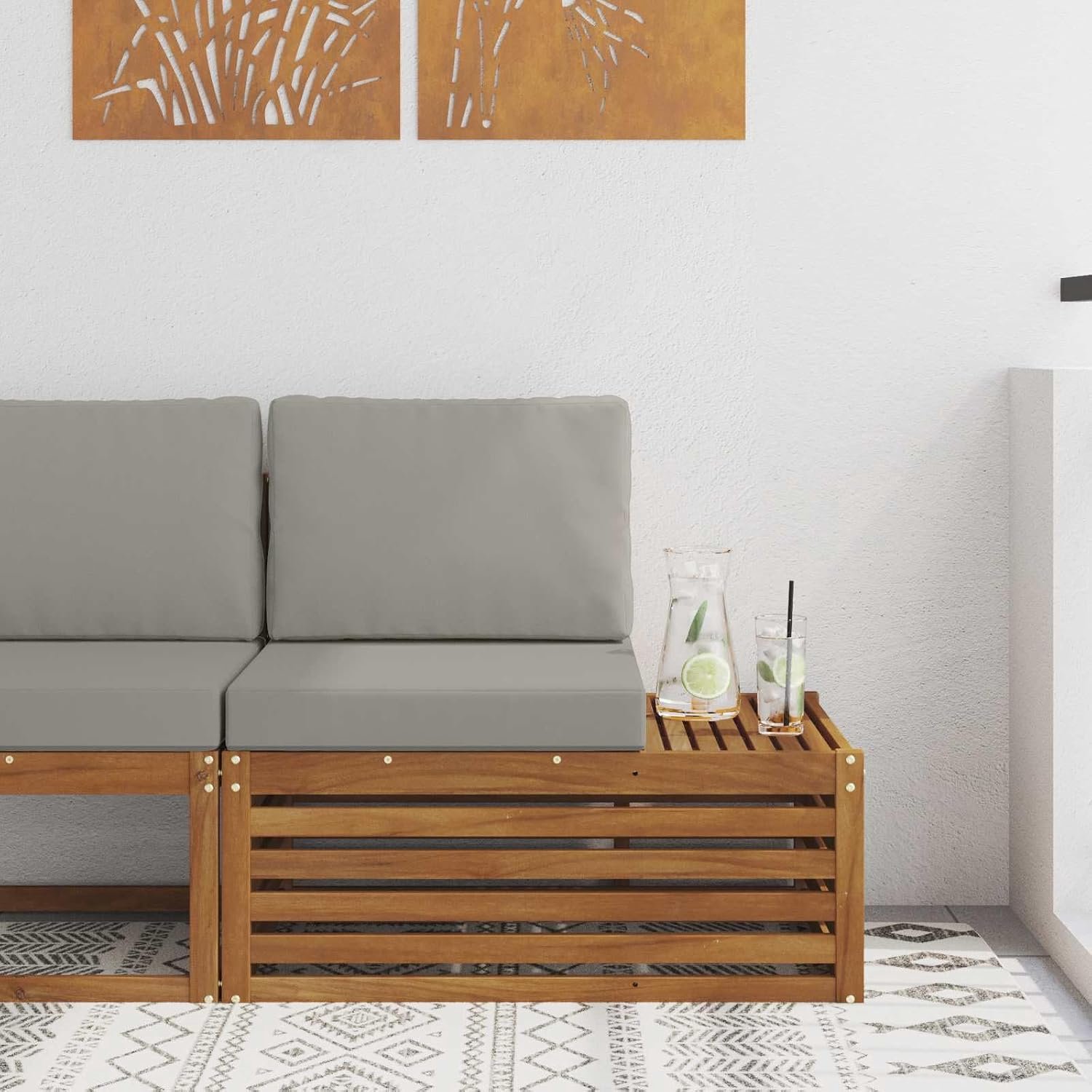 Naturel, met kussen, 91 x 63 x 73 cm, modern terrasmeubel van massief acaciahout