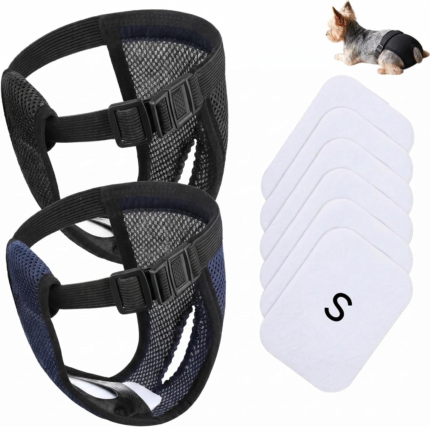 Luiers met 6 hygiënische inzetstukken, warme beschermende broek en loopbroek met hygiënische bescherming voor honden tijdens de menstruatie (meerkleurig, S)