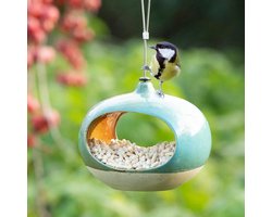 CJ Wildlife Vogelvoederhuisje voor Kleine Vogels & Tuinvogels - Vierno Diner - Hangend Voederhuisje - Keramisch Voederhuis - Groen