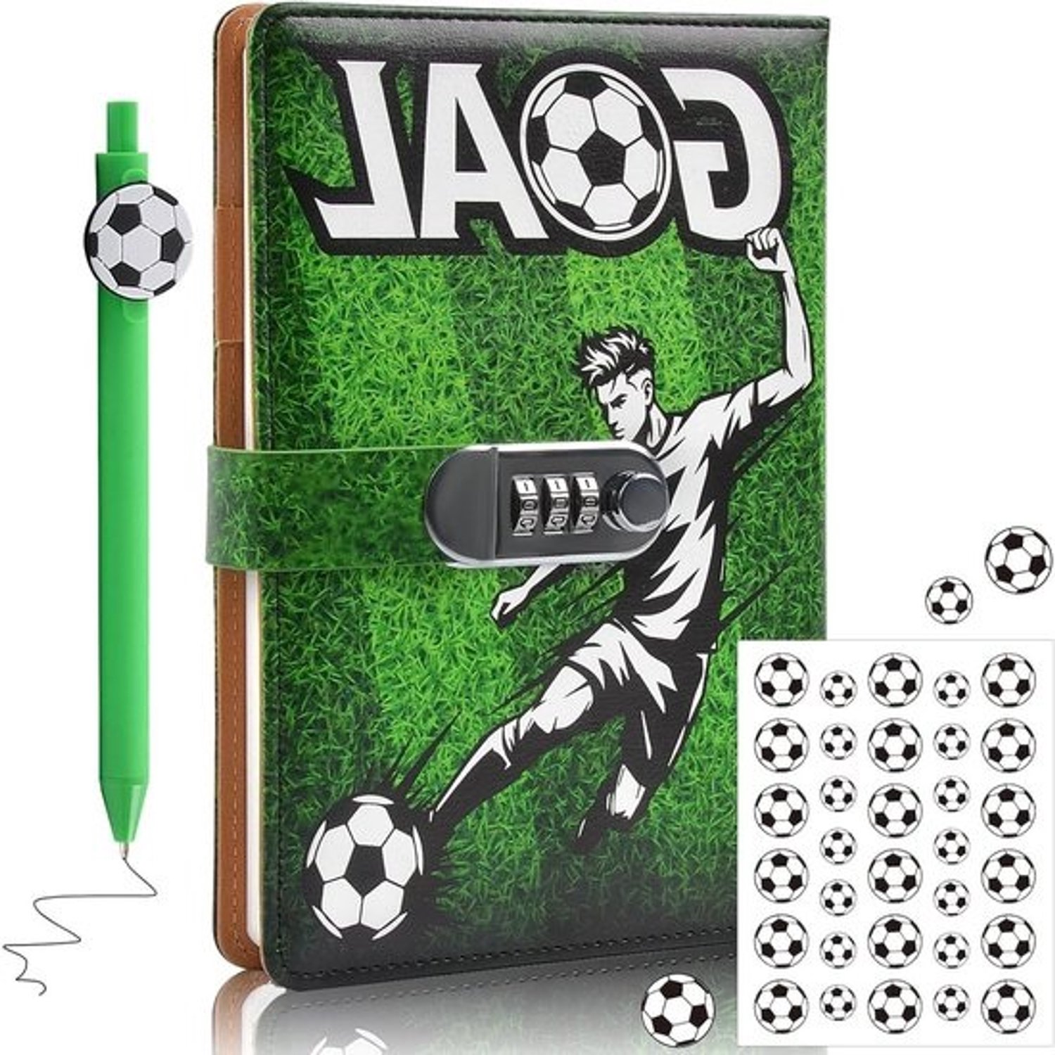 Dagboek met slot - Geheimenschrift - Gevoelens bewaren - Voetbalthema - 200 pagina's - Multicolor