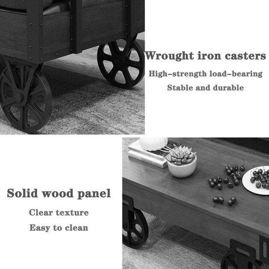 Bijzettafeltjes Salontafel Industrieel Smeedijzeren Tafeltje In Industriële Stijl, Retro American Country Salontafel, Woonkamer Creatieve Grenen Theetafel (Color : Beige, Size : 80 * 60 * 40cm) — afbeelding 3