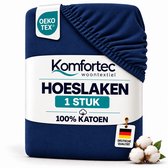 Komfortec Jersey Stretch Hoeslaken 200x200 cm - 23cm Matrasdikte- Rondom Elastiek - 100% Katoen - Blauw