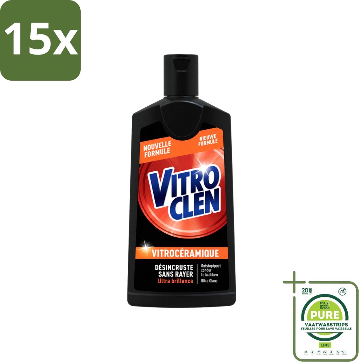 15 x Vitroclen - Kookplaatreiniger - Keramisch & Inductie - Ultra Glans - 310 ml - Grootverpakking - Vaatwasstrips - Kookplaat Reinigen - Keramische Kookplaat Reinigen - Inductiekookplaat Reinigen - Kookplaat Glans - Kookplaat Reiniger