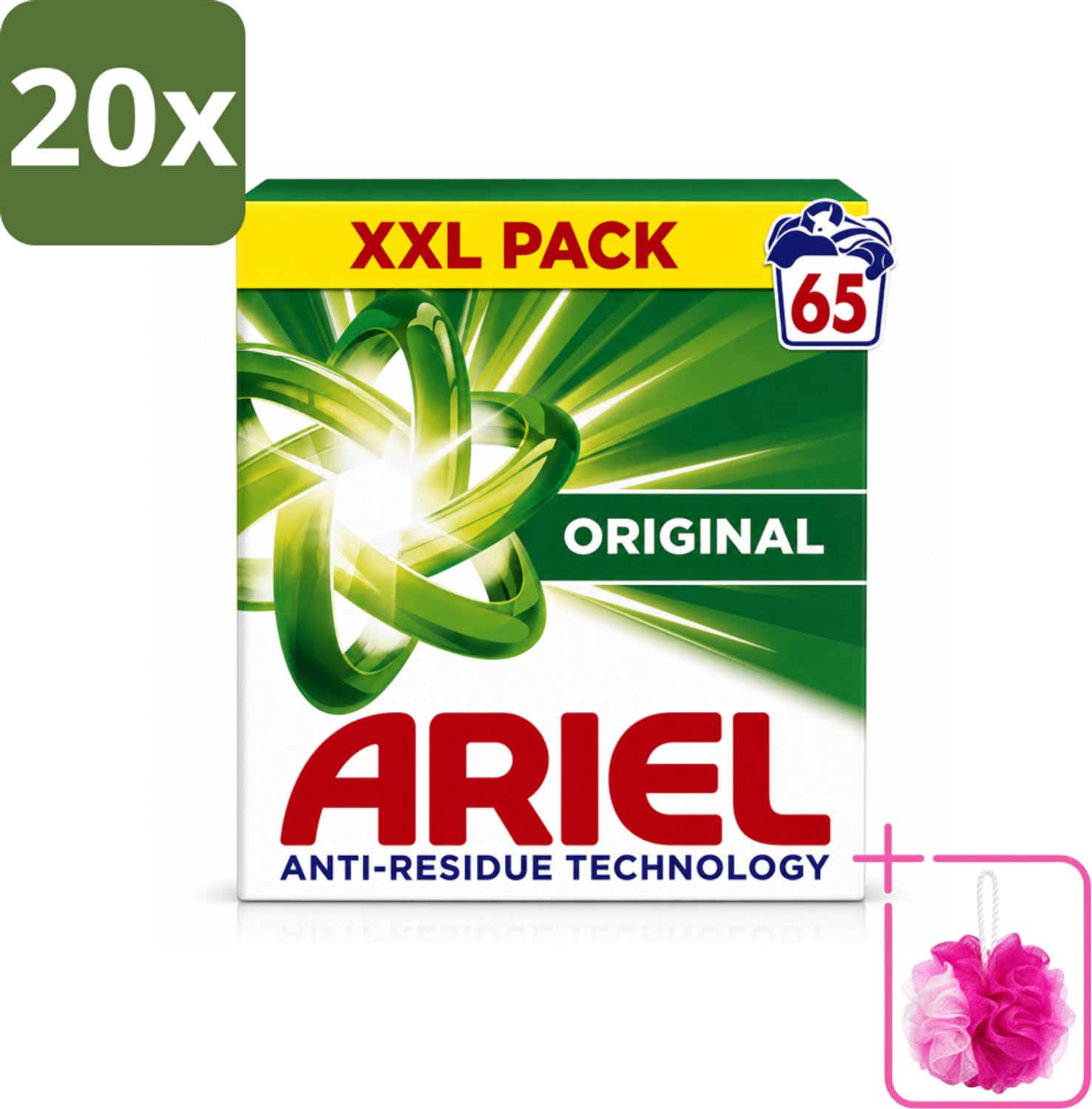20 x Ariel – Original – Snel Oplosbaar Waspoeder – 3,58 kg - Bulkverpakking - Waspoeder - Douchemop - Snel oplosbaar