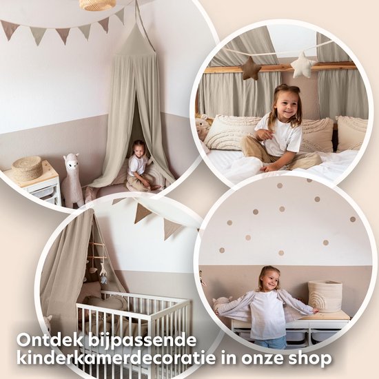 LILIMAUS Huisbed hemeltje met gouden details - bedhemel voor huisbed - 67,5 x 270 cm - mousseline katoen - bruin — afbeelding 4