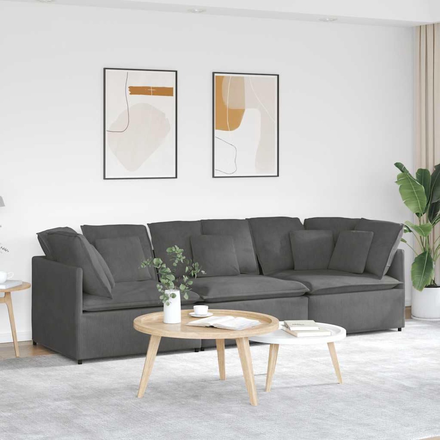 Bank met kussen, corduroy, donkergrijs, elegant design en buitengewoon comfort voor de woonkamer, stabiel metalen frame en robuuste houten armleuningen, ademend
