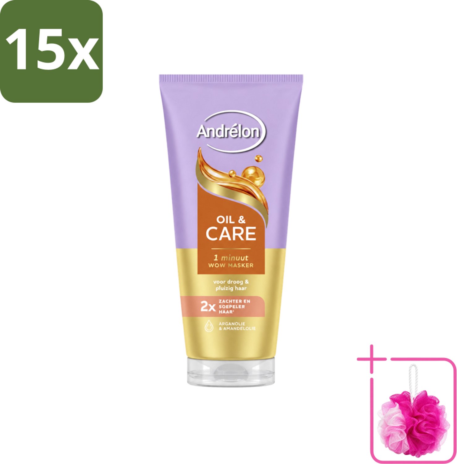 15 x Andrélon – Haarmasker WOW – Oil & Care – 180 ml - Bulkverpakking - Haarmasker - Douchemop - Haar verzorging