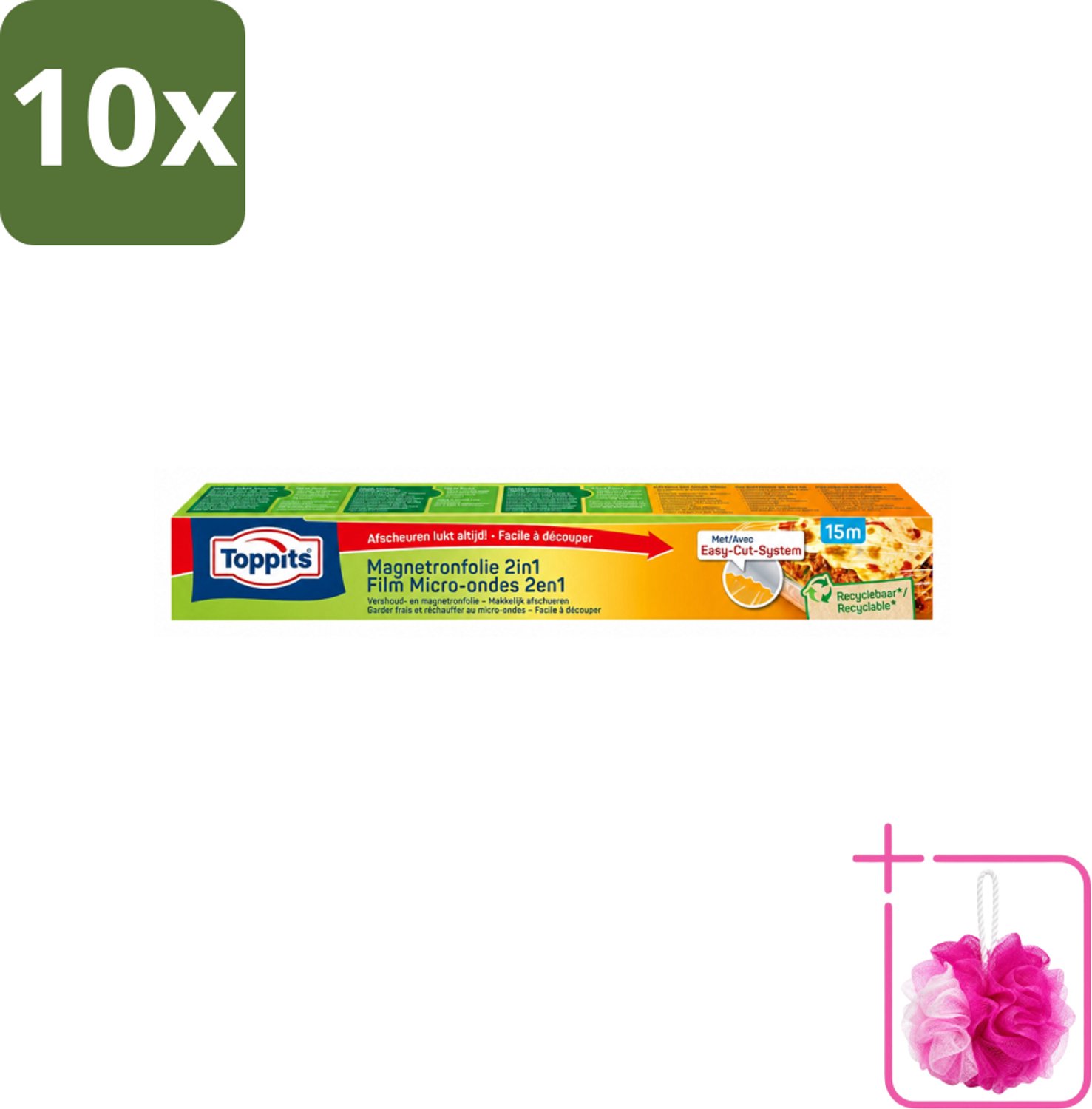 10 x Toppits – Magnetronfolie 2-in-1 – 15 m - Bulkverpakking - Magnetronfolie - Douchemop - Bewaren
