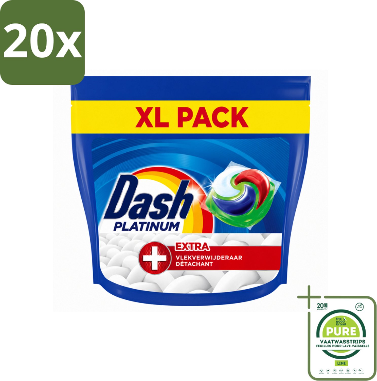 20 x Dash – Wasmiddelcapsules – 4in1 Pods + Extra Vlekkenverwijderaar – 35 capsules - Grootverpakking - Vaatwasstrips - Wasmiddel - Vlekverwijdering - Wasmachine - Wasmiddel Pod - Krachtige Reiniging
