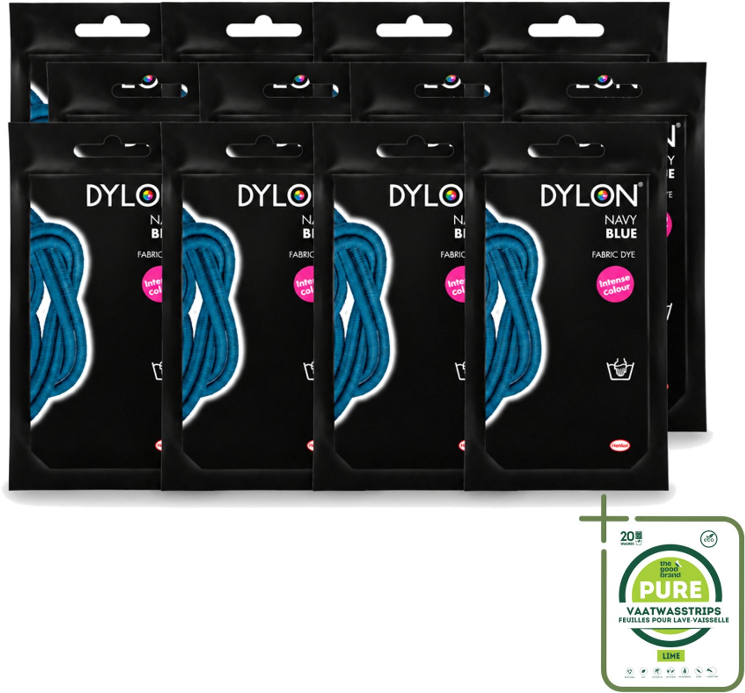 12 x DYLON – Textielverf Handwas – Navy Blue – 50 g - Grootverpakking - Vaatwasstrips - Navy Blue - Marineblauw - Textielverf - Handwas - Kleurstof