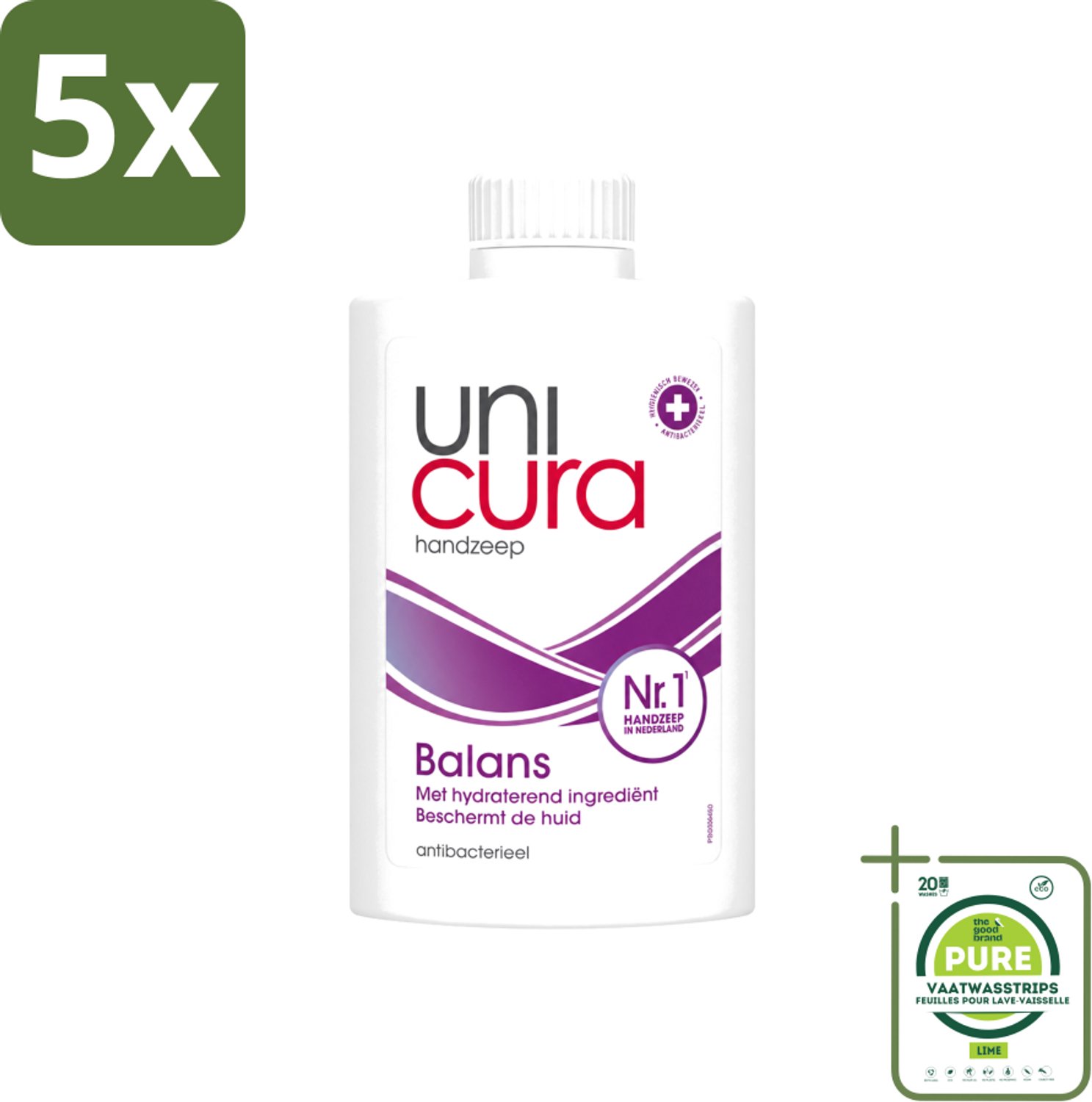 5 x Unicura – Vloeibare Zeep Navulling – Balans – 250 ml - Grootverpakking - Vaatwasstrips - Handzeep - Antibacterieel - Handhygiëne - Hand Reinigen - Zeep Dispense