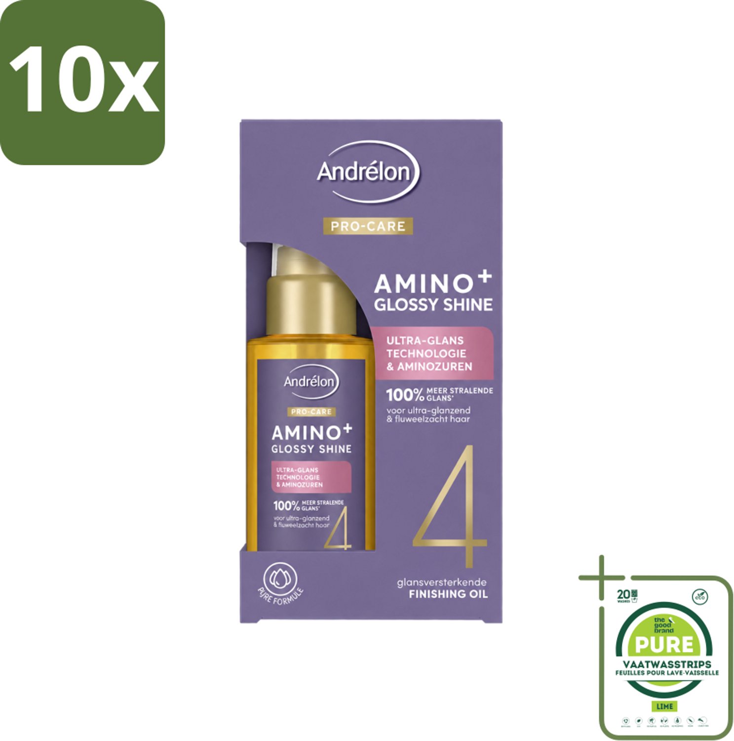 10 x Andrélon – Finishing Oil – Pro Care Amino+ Glossy Shine – 50 ml - Grootverpakking - Vaatwasstrips - Glans Haar - Pluisvrij Haar - Aminozuren Haar - Stralend Haar - Haarpunt Verzorging
