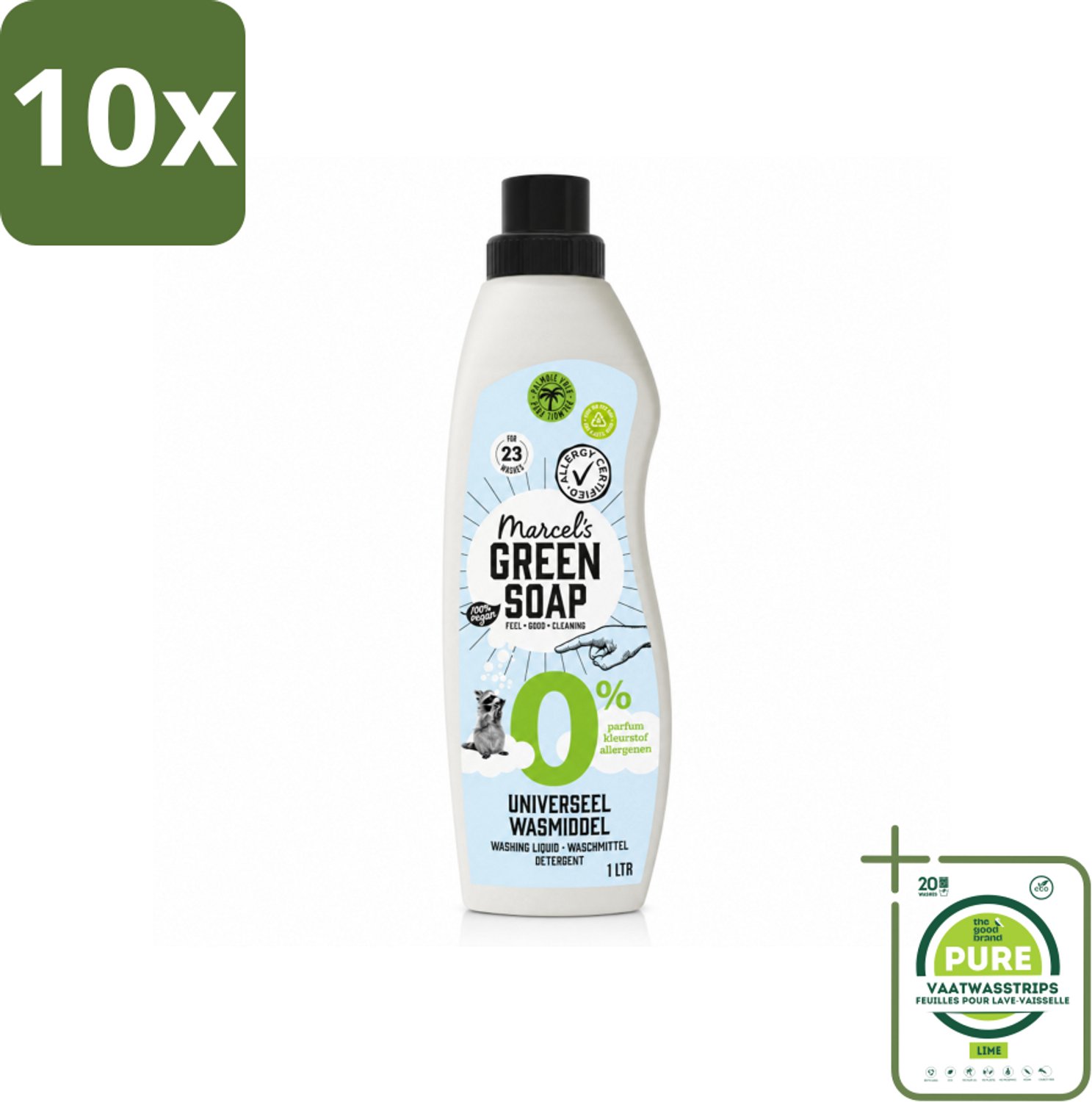 10 x Marcel’s Green Soap – Wasmiddel – Universeel - 0% – Zonder parfum en kleurstof – 1 liter - Grootverpakking - Vaatwasstrips - Wasmiddel 0% Parfum - Gevoelige Huid - Milde Wasmiddel - Duurzame Wasmiddel - Geen Kleurstoffen