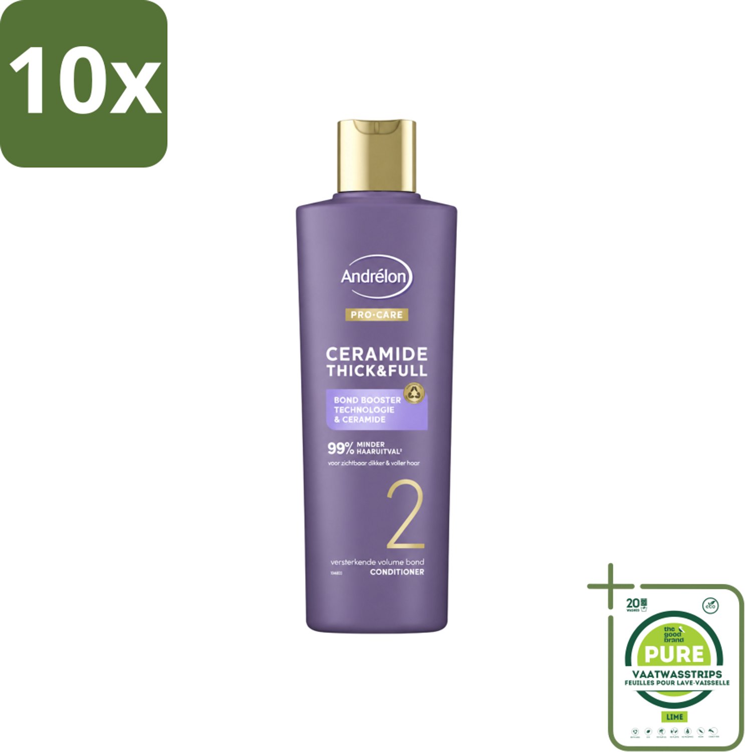 10 x Andrélon – Conditioner – Pro Care Ceramide Thick & Full – 250 ml - Grootverpakking - Vaatwasstrips - Dikker Haar - Voller Haar - Haarversterken - Haaruitval Verminderen - Ceramide