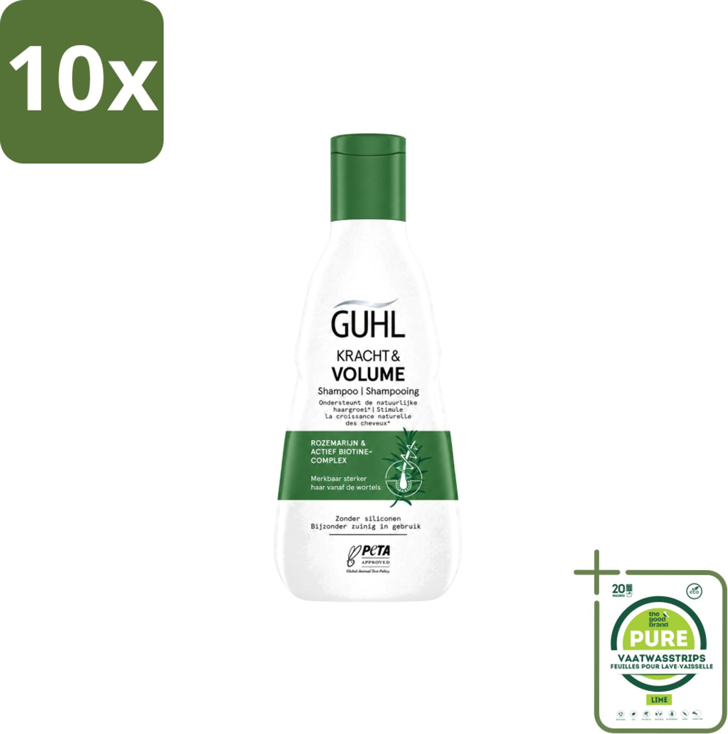 10 x Guhl – Shampoo – Kracht & Volume – 250 ml - Grootverpakking - Vaatwasstrips - Krachtige Shampoo - Volume Shampoo - Haarversterkende Shampoo - Shampoo Voor Dun Haar - Biotine Shampoo