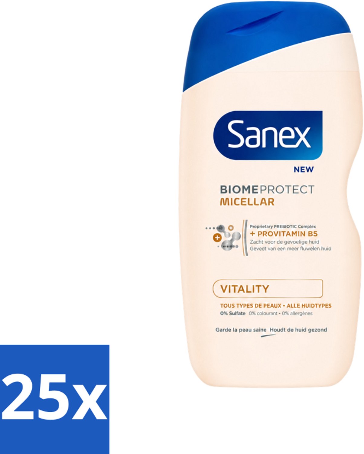 25 x Sanex - BiomeProtect Micellair - Douchegel - Vitaliteit - 0% Sulfaat - Alle Huidtypes - 400 ml - Voordeelverpakking - 25 stuks