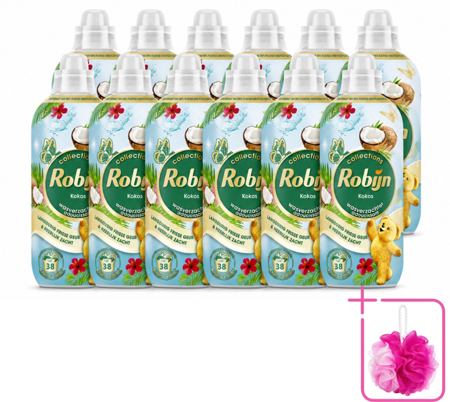 12 x Robijn – Wasverzachter – Kokos Sensation – 765 ml - Bulkverpakking - Wasverzachter kokos - Douchemop - Wasverzachter tropisch