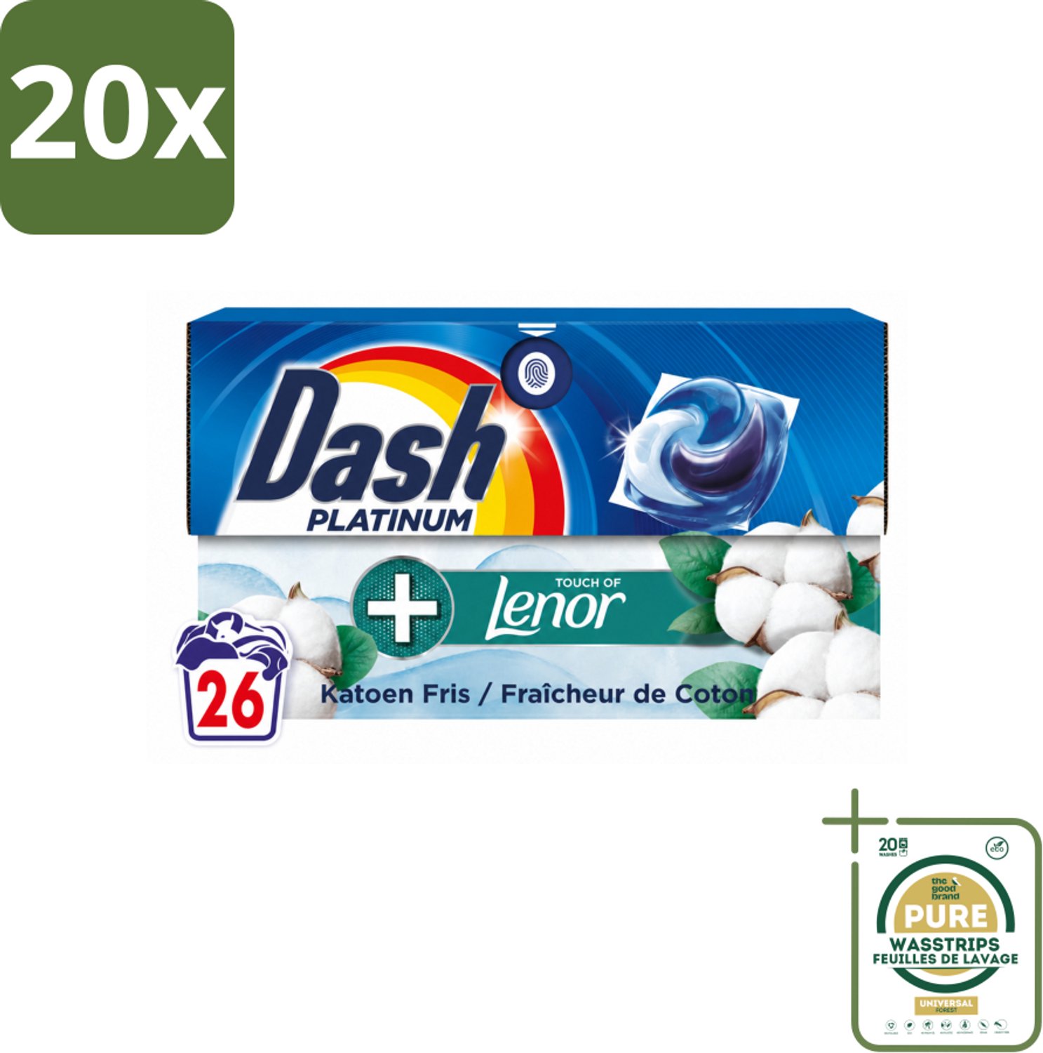 20 x Dash – Wasmiddelcapsules – 4in1 Pods Katoen Fris – 26 capsules - Wasstrips - Wasmiddelcapsules - Katoen Fris - Reinigingscapsules - Wasmiddel 4 In 1 - Wasmiddel Voor Kleding