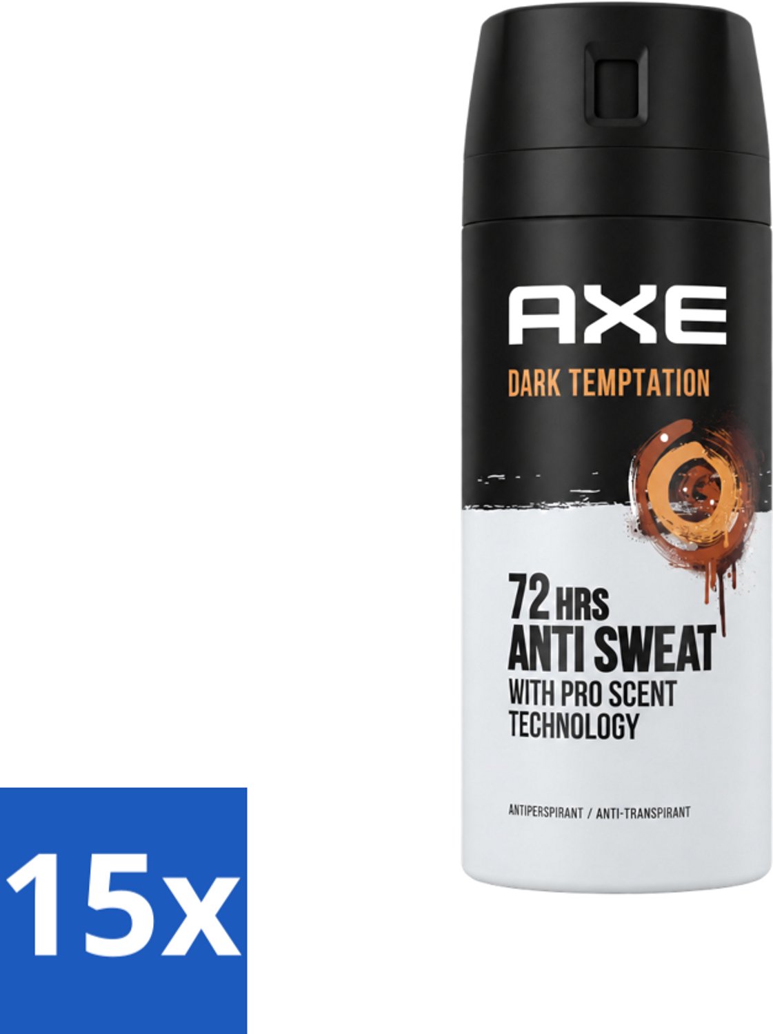 15 x Axe - Deodorant Spray - 72hrs Anti Sweat - Dark Temptation - 150 ml - Voordeelverpakking - 15 stuks