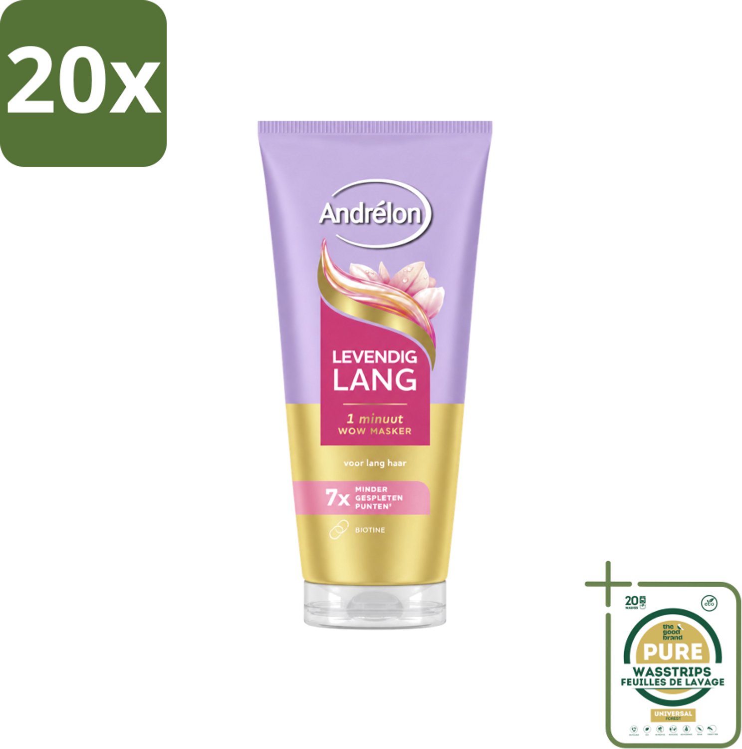 20 x Andrélon – Haarmasker WOW – Levendig Lang – 180 ml - Wasstrips - Haarversterking - Haarverzorging - Haarbreuk - Gespleten Punten - Biotine