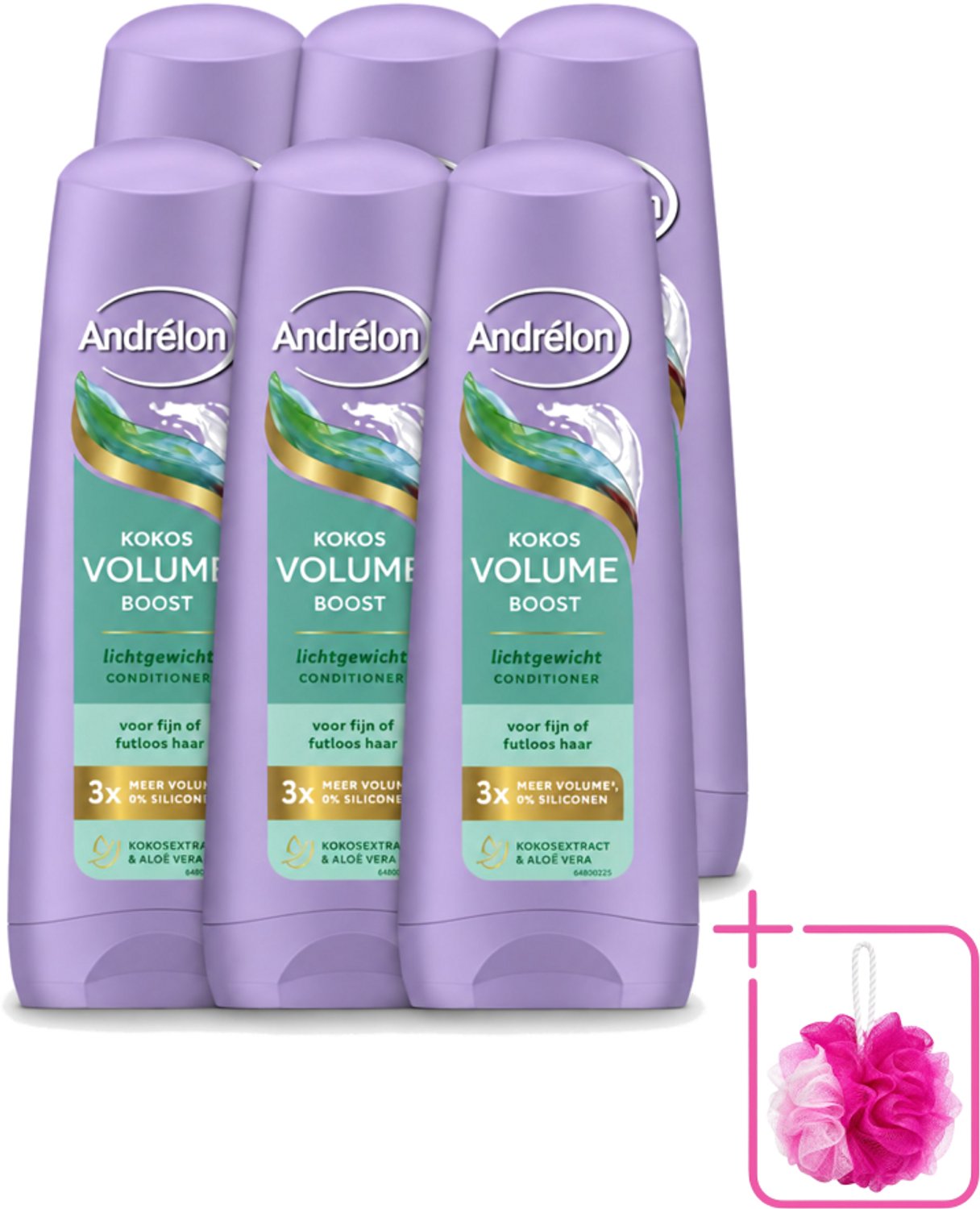 6 x Andrélon – Conditioner – Volume Boost – 200 ml - Bulkverpakking - Volume boost haar - Douchemop - Kokos conditioner