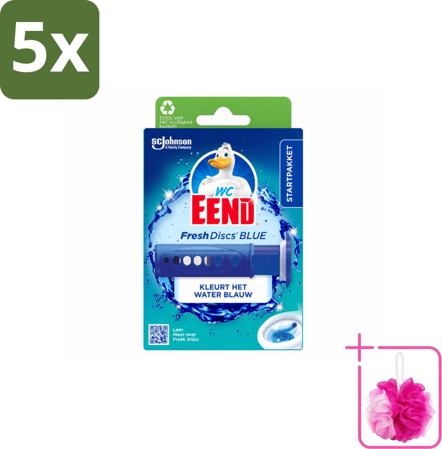 5 x WC Eend – Fresh Discs – Houder + Navulling – Coloring Blue – 36 ml - Bulkverpakking - Toilet reinigen - Douchemop - Toilet hygiëne