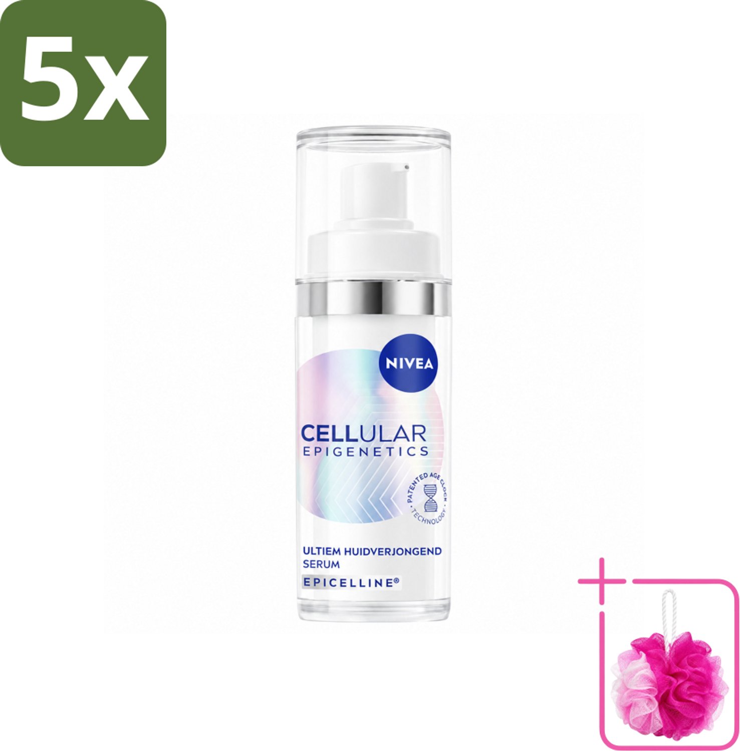 5 x NIVEA – Anti-Age Serum – Cellular Epigenetics – 30 ml - Bulkverpakking - Anti-ouderdom - Douchemop - Gezichts-serum