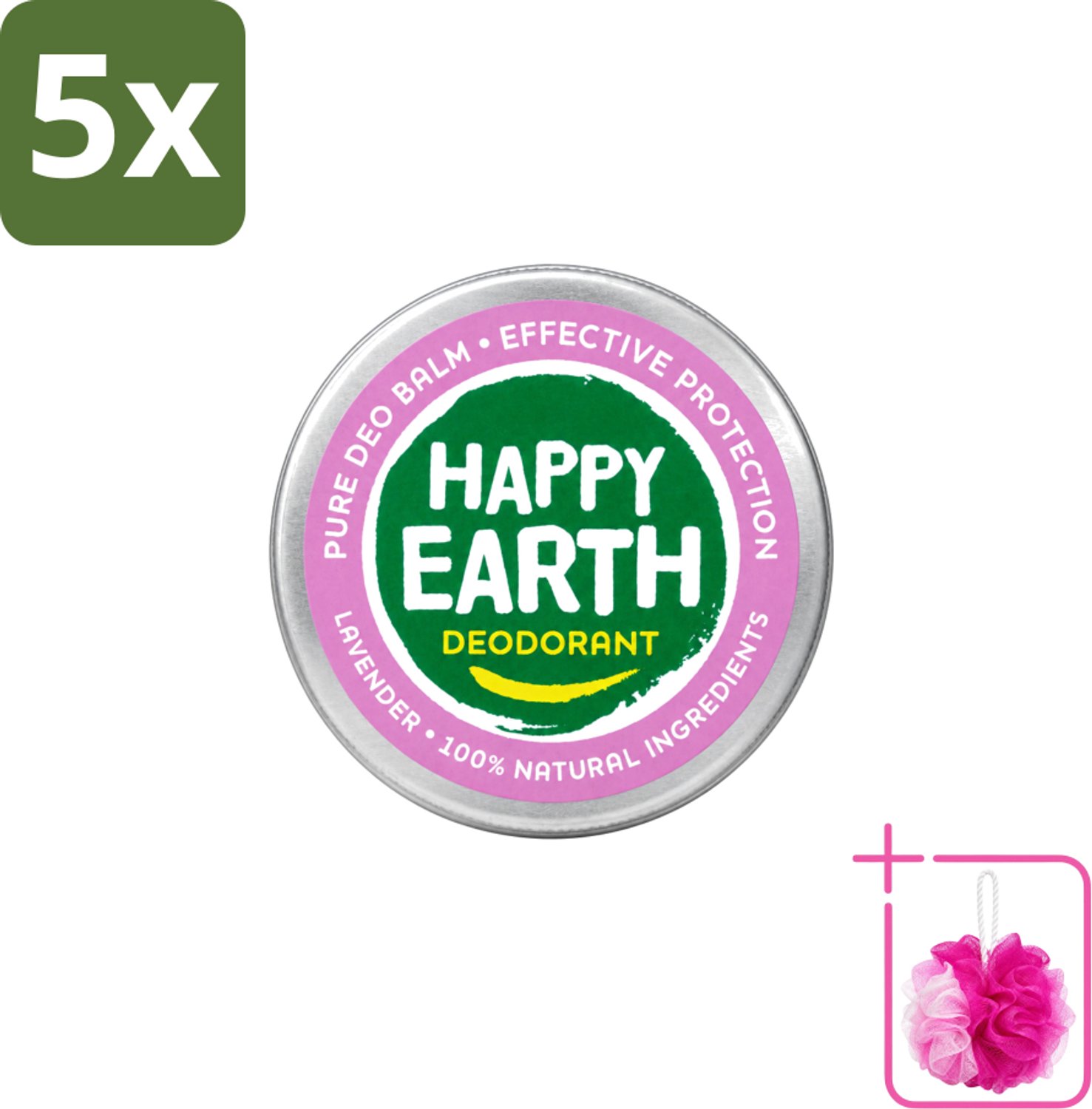 5 x Happy Earth – Deodorant Balm – 100% Natuurlijk Lavender – 45 g - Bulkverpakking - Natuurlijke deodorant - Douchemop - Frisse geur
