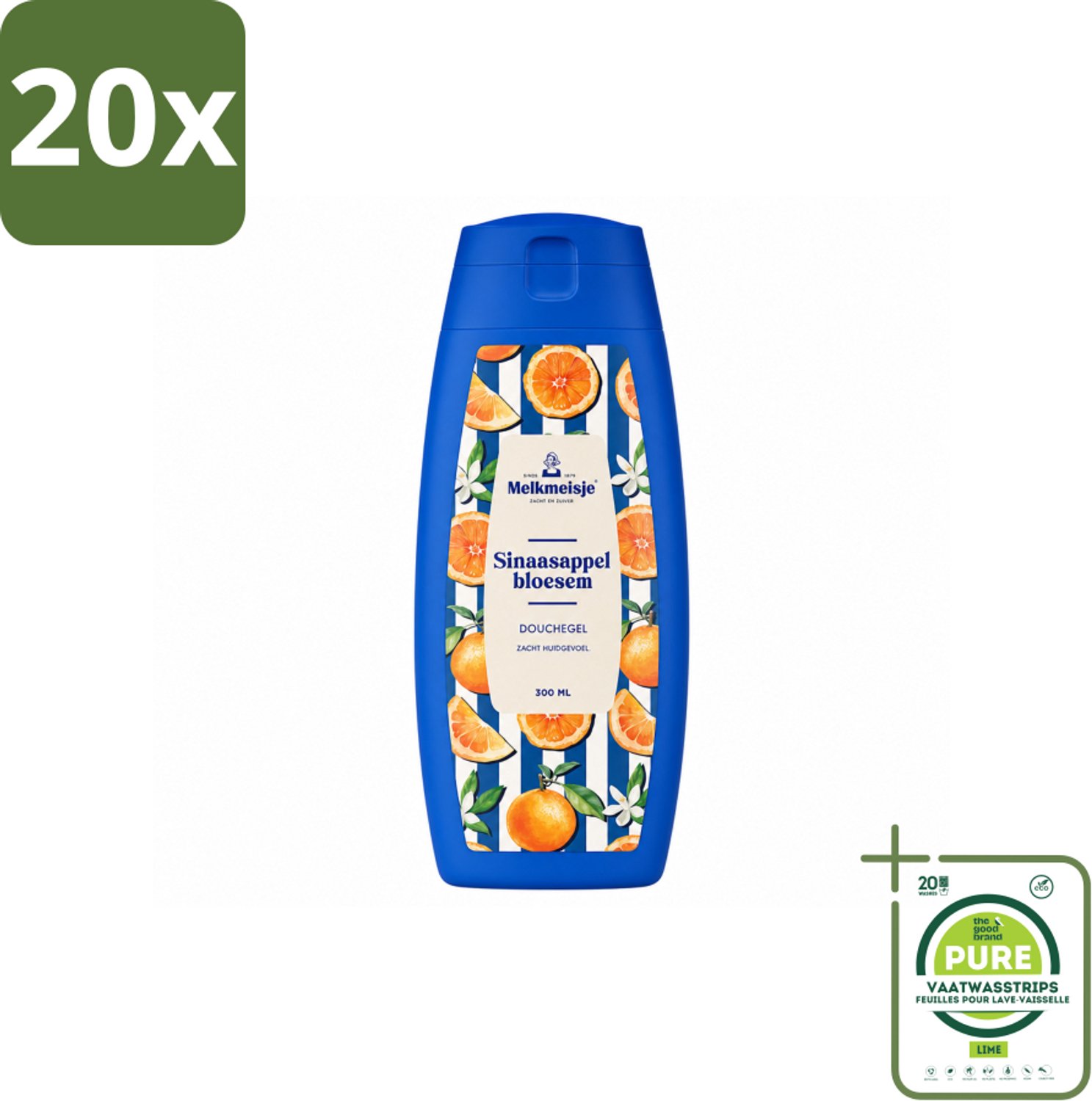 20 x Melkmeisje – Douchegel – Sinaasappelbloesem – 300 ml - Grootverpakking - Vaatwasstrips - Douchegel Sinaasappel - Douchegel Sinaasappelbloesem - Fris Huidgevoel - Zachte Huidverzorging - PH-huidneutraal