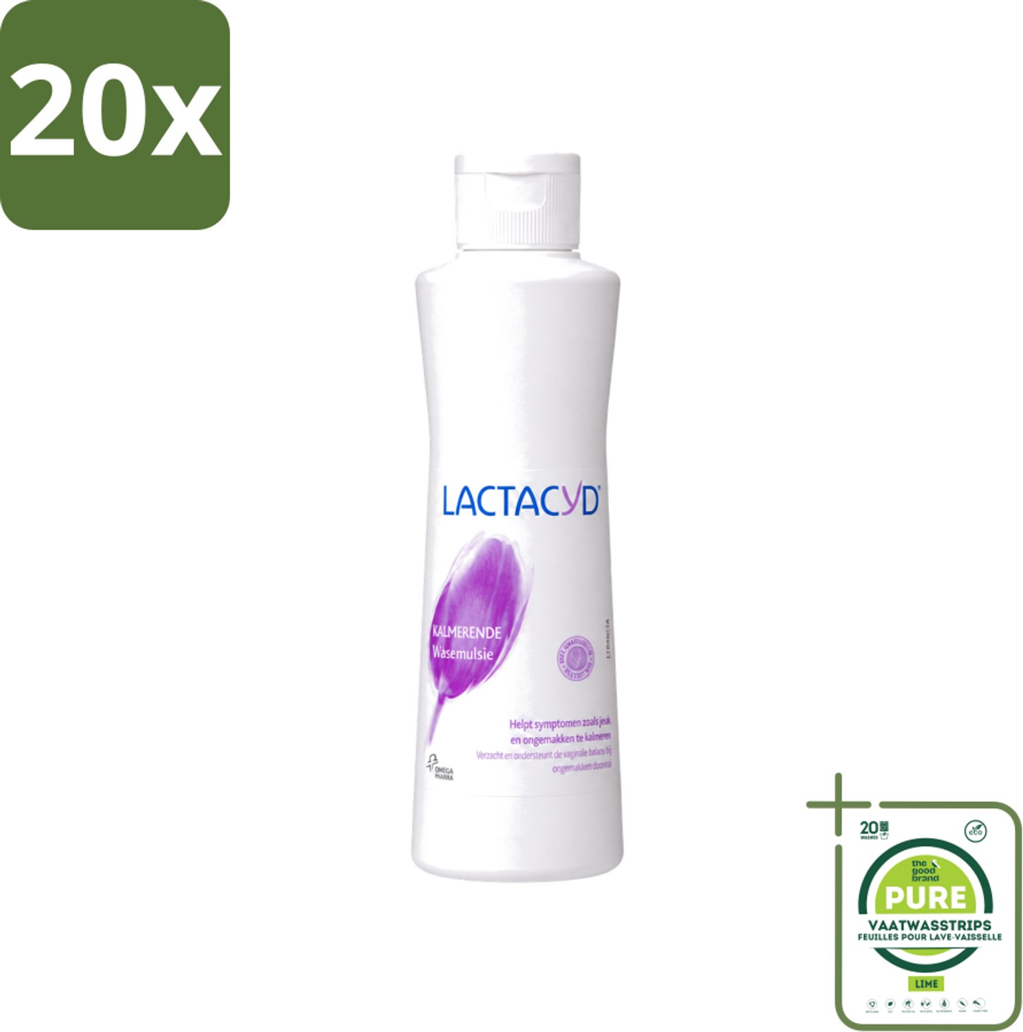 20 x Lactacyd – Kalmerend – Verzachtend – 250 ml - Grootverpakking - Vaatwasstrips - Intieme Verzorging - Jeuk - Roodheid - Irritatie - Kalmerende Wasemulsie