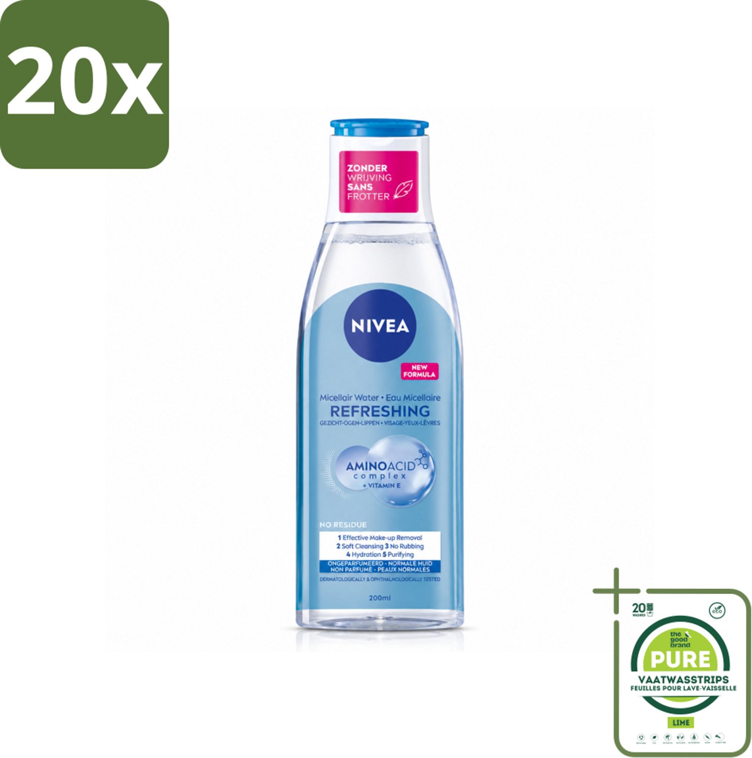 20 x NIVEA – Micellair Reinigingswater – Refreshing – 200 ml - Grootverpakking - Vaatwasstrips - Gezichtsreiniger - Micellair Water - Huid Reinigen - Make-up Verwijderen - Fris Resultaat