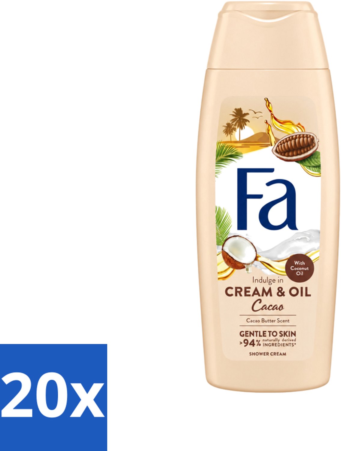 20 x Fa - Cream & Oil Cacao - Douchecrème - Cacaoboter Met Kokosolie - 250 ml - Voordeelverpakking - 20 stuks