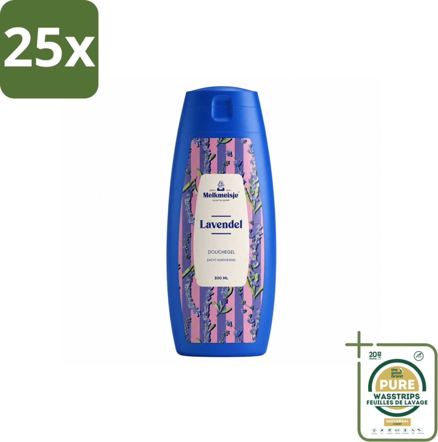 25 x Melkmeisje – Douchegel – Lavendel – Zacht Huidgevoel – 300 ml - Wasstrips - Bad En Douche Crème - Melkcrème - Zachte Huid - Badcrème - Douchecrème