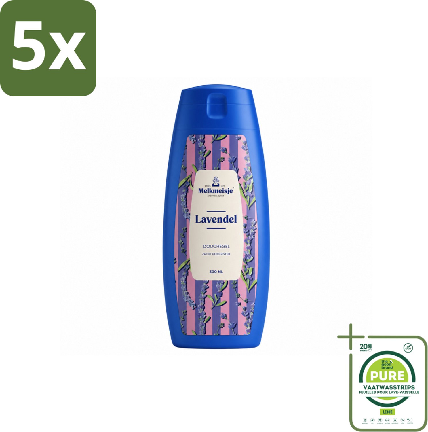 5 x Melkmeisje – Douchegel – Lavendel – Zacht Huidgevoel – 300 ml - Grootverpakking - Vaatwasstrips - Badcrème - Douchecrème - Melkcrème - Huidverzorging - Zachte Huid