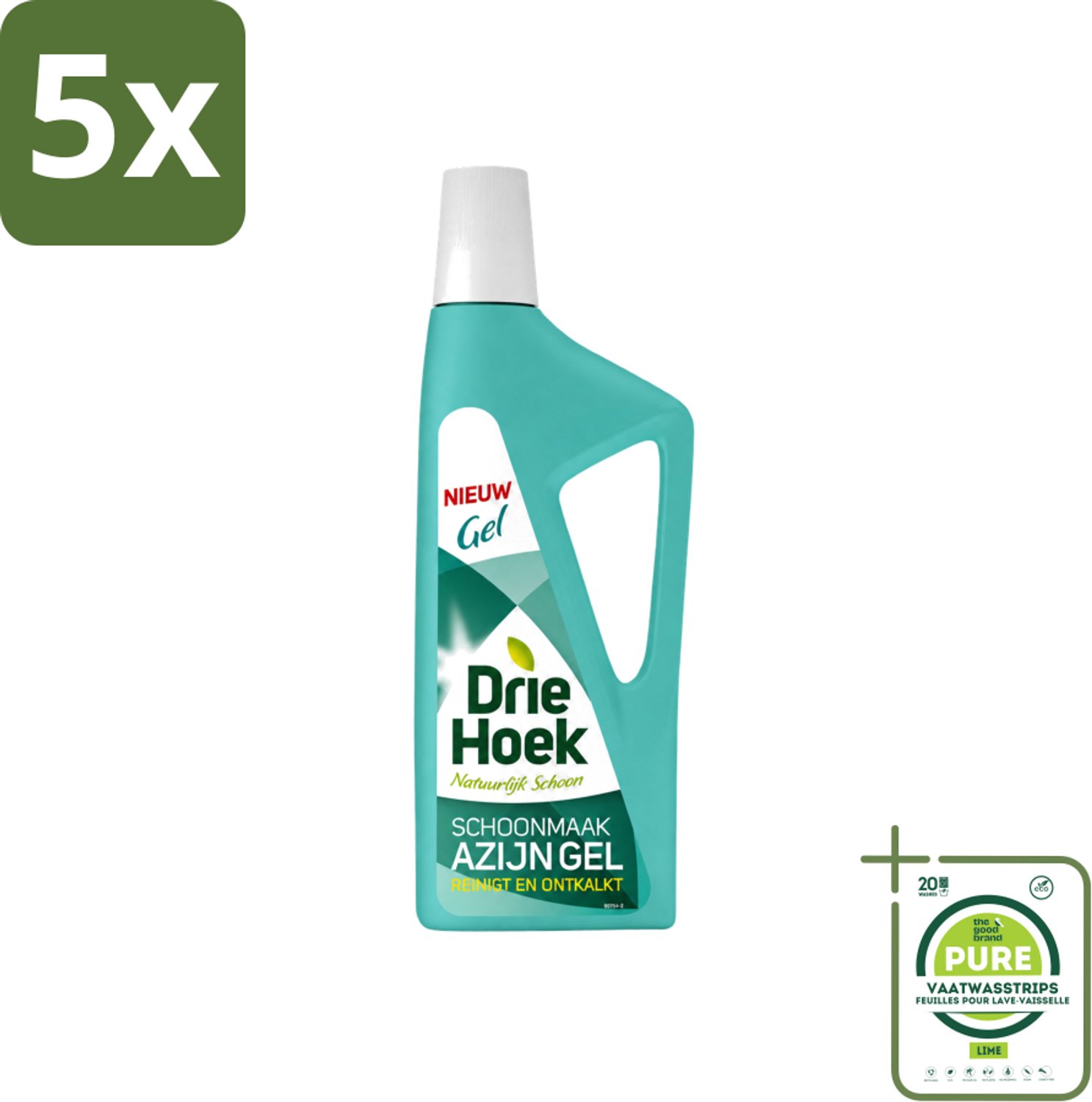 5 x Driehoek – Azijngel – 725 ml - Grootverpakking - Vaatwasstrips - Ontkalken - Kalkaanslag - Sanitair Reinigen - Badkamer Reinigen - Keuken Reinigen