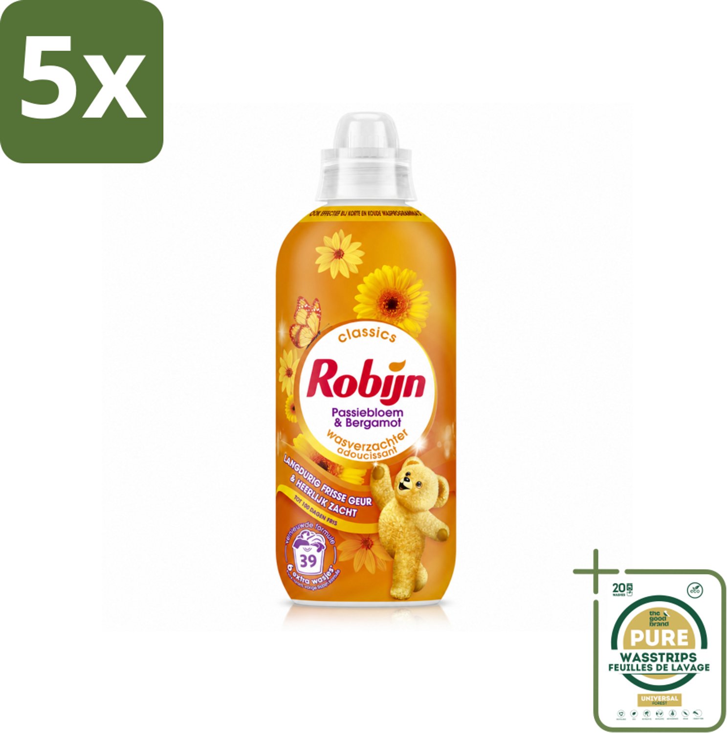 5 x Robijn – Wasverzachter – Passiebloem & Bergamot – 780 ml - Wasstrips - Wasverzachter - Wasverzachter Passiebloem Bergamot - Wasverzachter Passiebloem - Wasverzachter Bergamot - Wasverzachter Voor Katoen