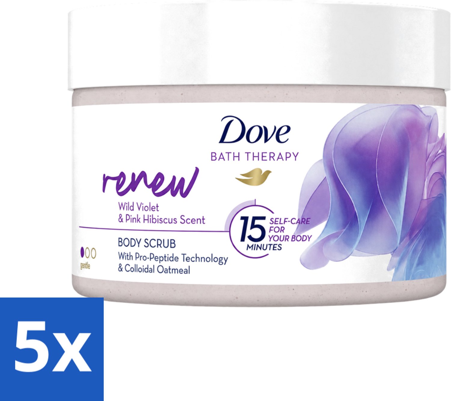 5 x Dove Bath Therapy Renew - Bodyscrub - Wilde Viooltjes & Roze Hibiscus - 295 ml - Voordeelverpakking - 5 stuks
