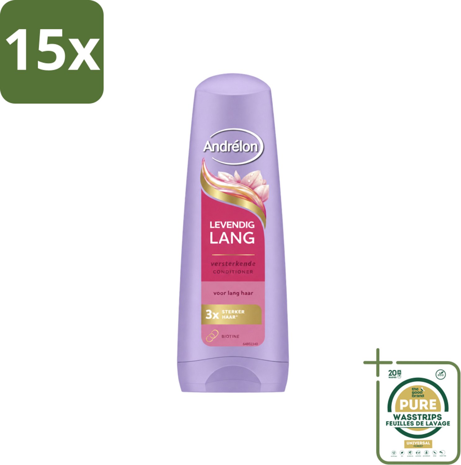 15 x Andrélon – Conditioner – Levendig Lang – 200 ml - Wasstrips - Lang Haar Verzorgen - Lang Haar Versterken - Biotine Voor Haar - Haarbreuk Voorkomen - Gezond Haar