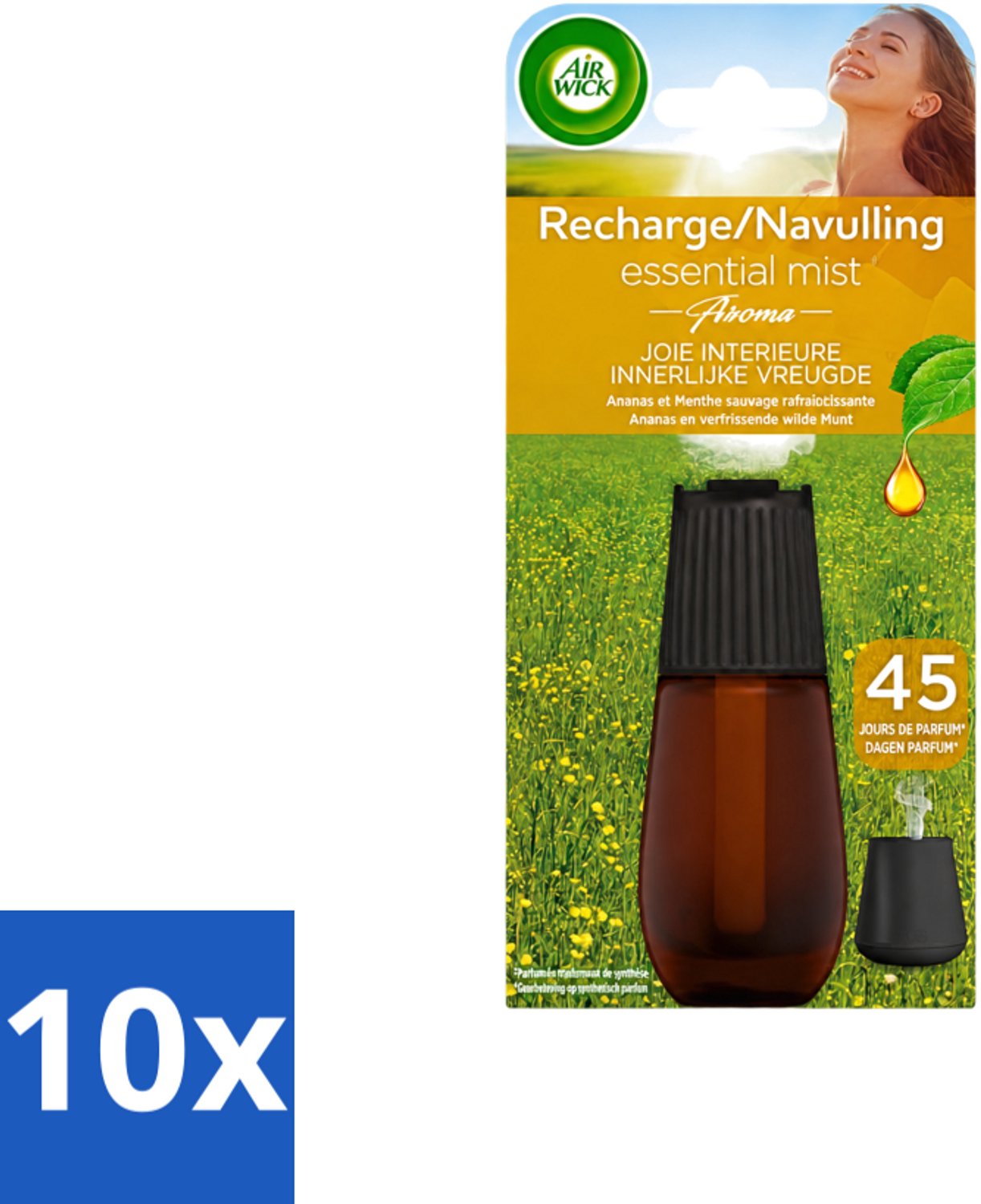 10 x Air Wick Essential Mist - Navulling - Happiness - Ananas & Wilde Munt - 20ml - Voordeelverpakking - 10 stuks