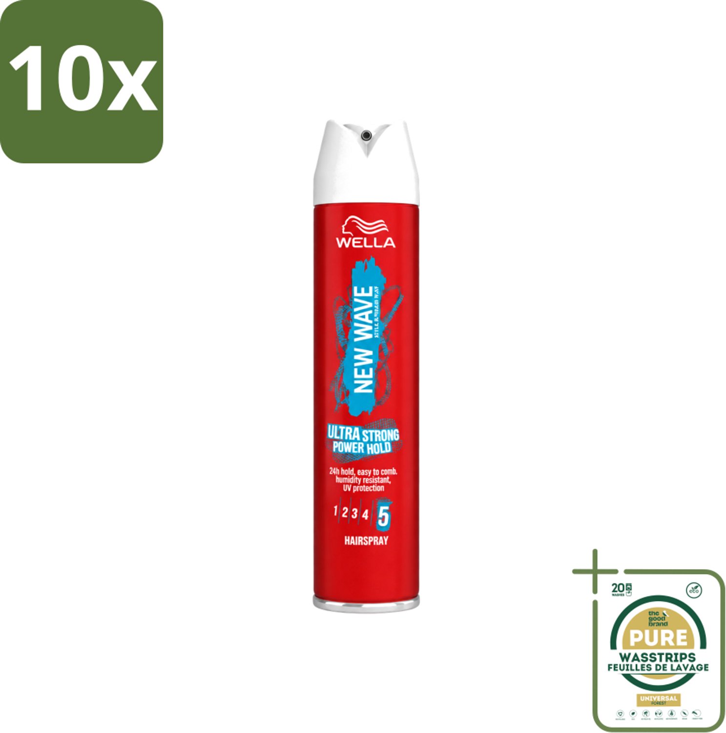10 x Wella – New Wave Rock’n Hold Ultra Strong – Haarspray – 250 ml - Wasstrips - Haarspray - Haarspray Met Stevige Houding - Haarspray UV Bescherming - Haarspray Voor Dun Haar - Haarspray Met 24 Uur Houding