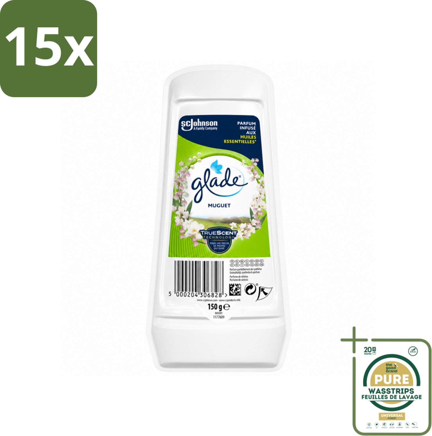 15 x Glade – Luchtverfrisser Gel – Muguet – 150 g - Wasstrips - Luchtverfrisser Gel - Muguet Geur - Frisse Geur - Langdurige Geur - Geur Met Essentiële Oliën