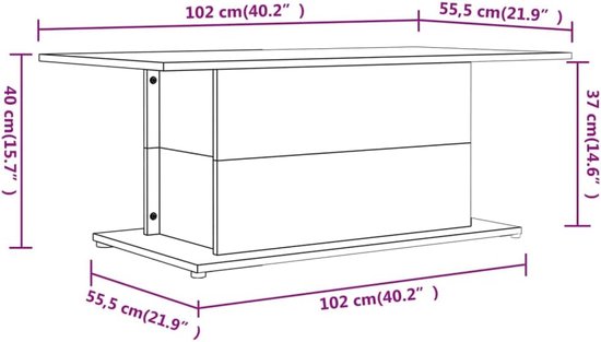 Salontafel Sonoma 102 x 55,5 x 40 cm van houtmateriaal - robuuste bijzettafel met grote legplank voor woonkamer en eetkamer, duurzaam tafelblad, onderhoudsvriendelijk — afbeelding 2