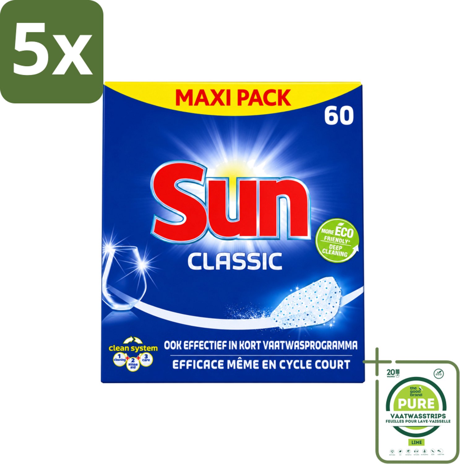 5 x Sun Classic - Vaatwastabletten - Eco - Voordeelverpakking - 60 Tabletten - Grootverpakking - Vaatwasstrips - Vaatwastabletten - Vaatwasser - Reiniging - Vaatwasmiddel - Eco-formule