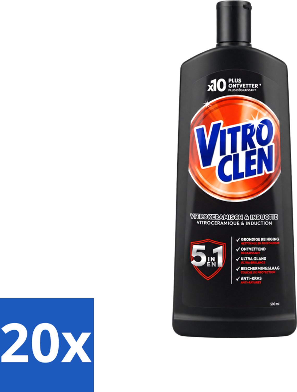 20 x Vitroclen - Kookplaatreiniger - Keramisch & Inductie - 5 in 1 - 500 ml - Voordeelverpakking - 20 stuks