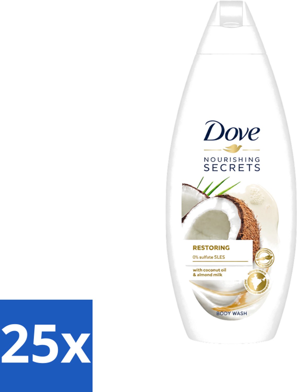 25 x Dove Nourishing Secrets - Douchegel - Kokosolie & Amandel melk - Sulfaatvrij - 250 ml - Voordeelverpakking - 25 stuks