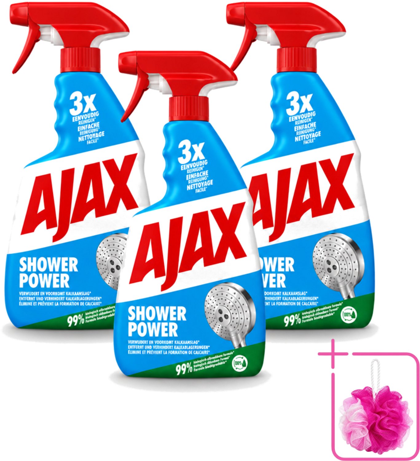3 x Ajax – Spray – Shower Power – 750 ml - Bulkverpakking - Badkamer reinigen - Douchemop - Kalkaanslag verwijderen