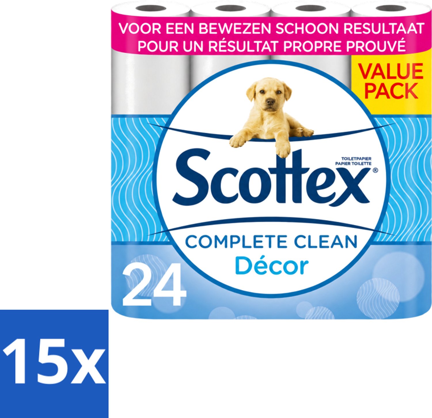 15 x Scottex - Toiletpapier - 2-laags - 24 Rollen - Voordeelverpakking - 15 stuks