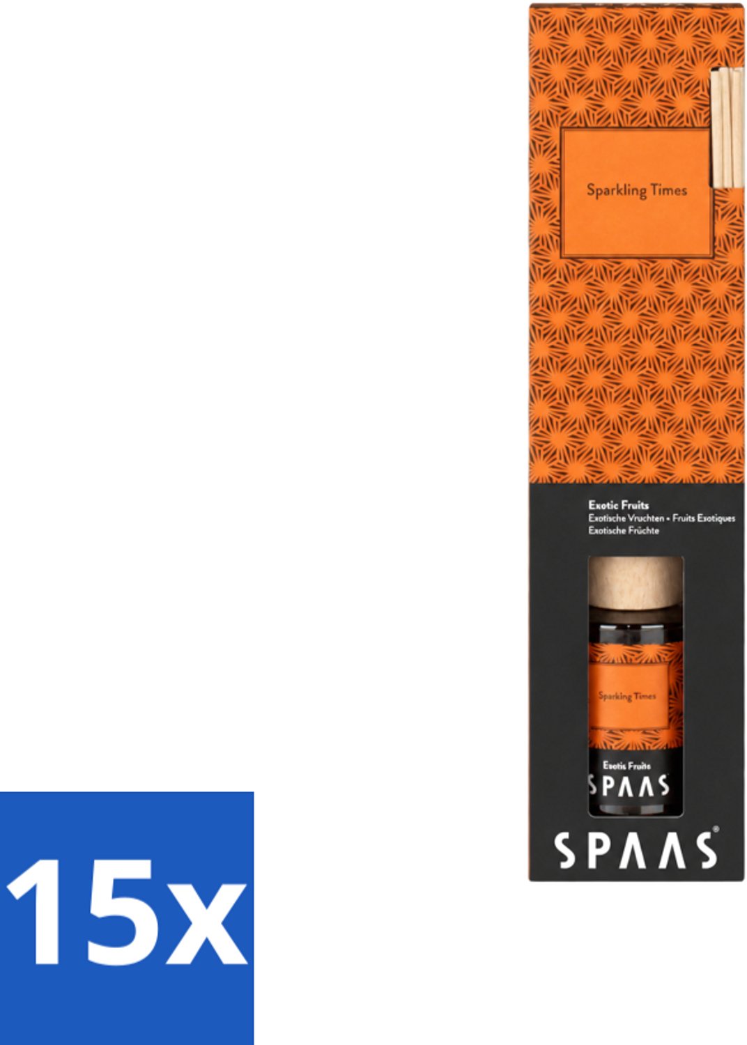 15 x Spaas - Geurstokjes - Sparkling Times - Exotische Vruchten - 80 ml - Voordeelverpakking - 15 stuks