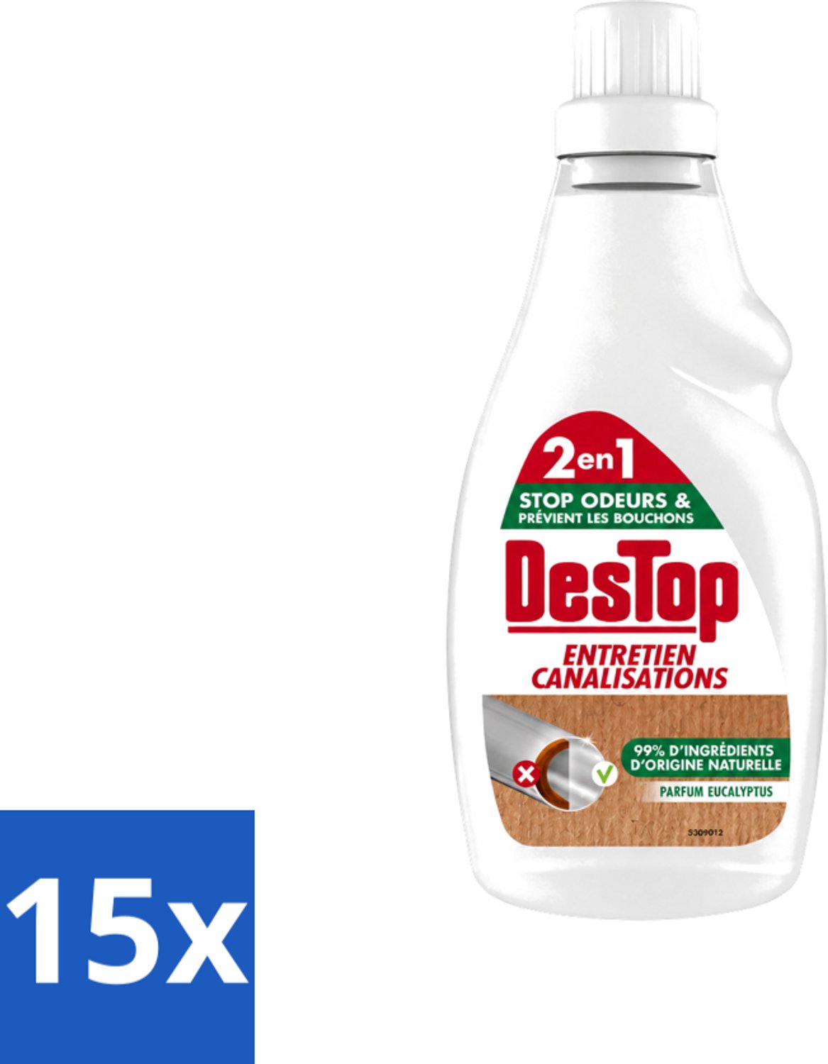 15 x DesTop - Onderhoud Leidingen - Ecologisch met Witte Azijn - Natuurlijke Ingrediënten - Eucalyptusgeur - 750 ml - Voordeelverpakking - 15 stuks